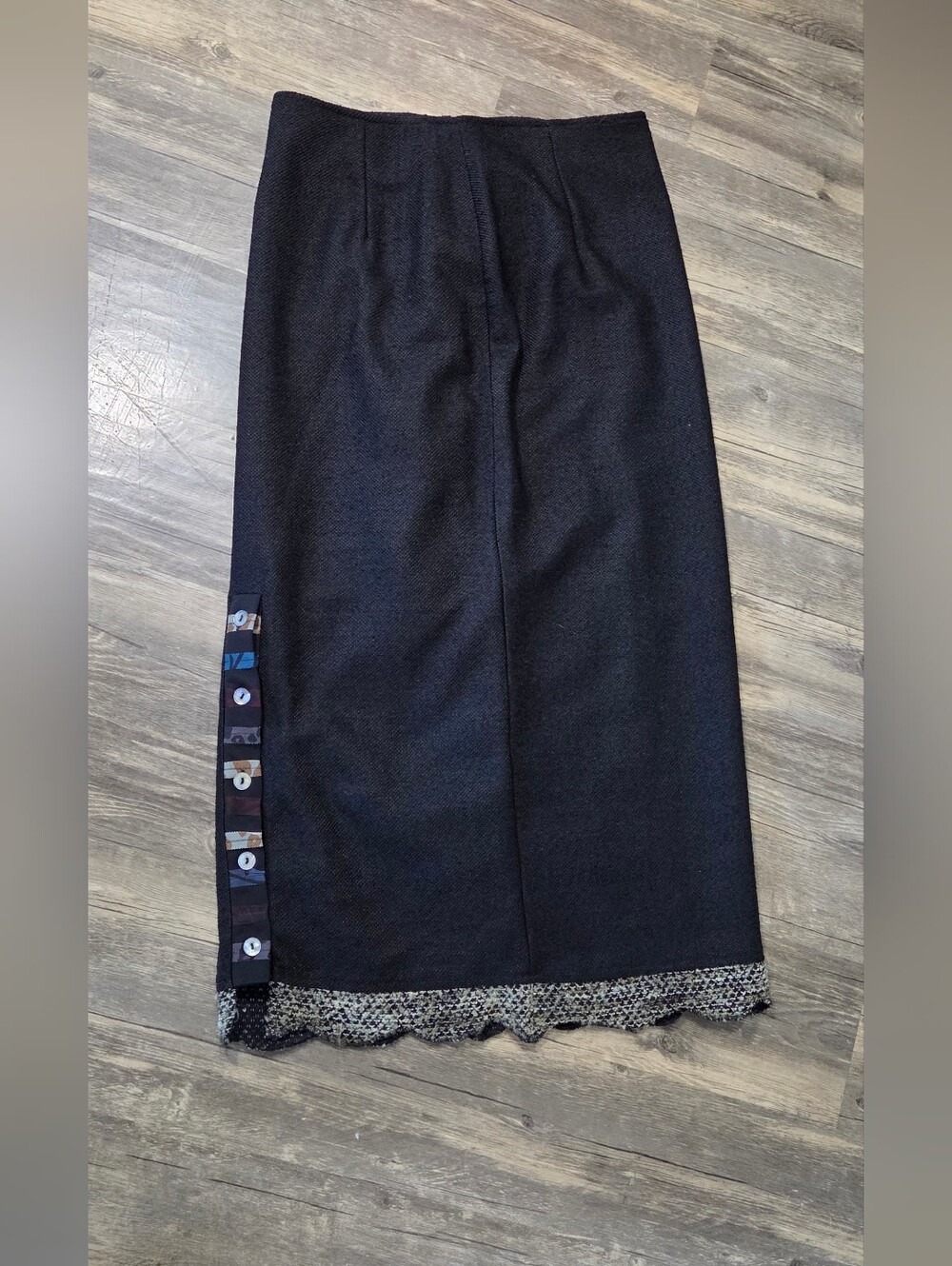 Vintage Stonebridge Side Button Midi Pencil Skirt Tweed Trim Size 10